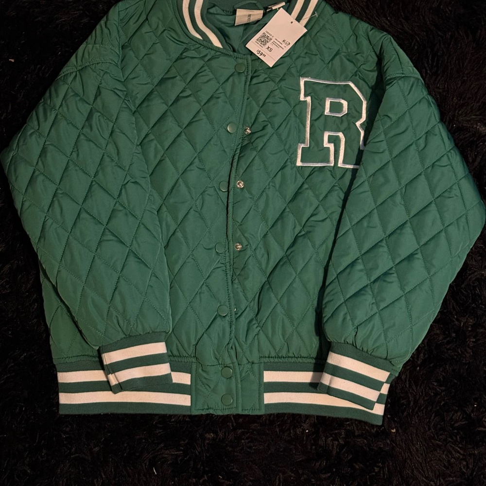 Oversized Reebok Green Quilted Bomber Jacket w Shirt